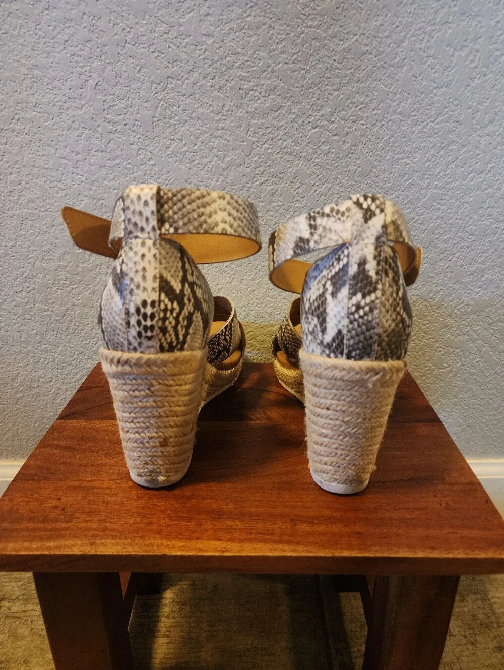 Snake-Print Espadrille Wedges in Neutral Tones
